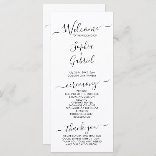 Elegant Chic Calligraphy Script Hochzeitsfeier Programm (Vorne/Hinten)