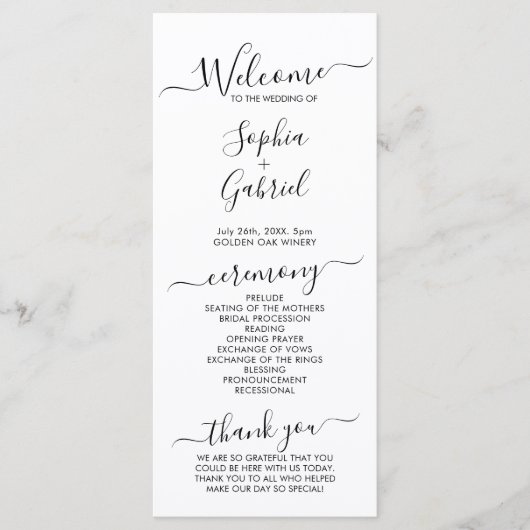 Elegant Chic Calligraphy Script Hochzeitsfeier Programm (Vorderseite)