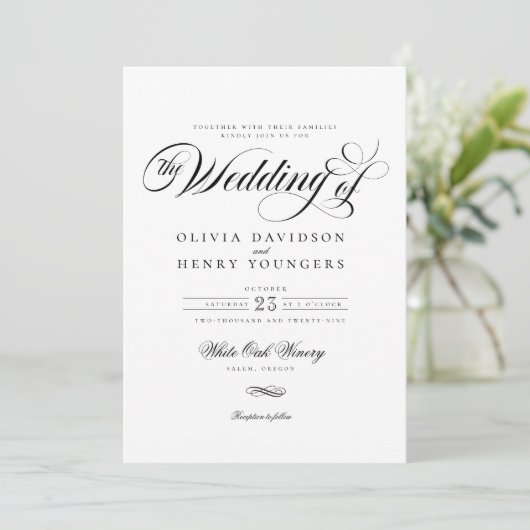 Elegant Chic Calligraphy Script Wedding Einladung (Stehend Vorderseite)