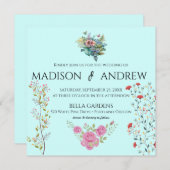 Elegant Chic Calligraphy Watercolor Blau Blüten Einladung (Vorne/Hinten)