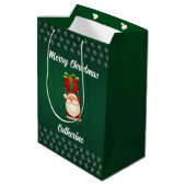 Elegant Chic Cute Modern Festive Red and Green Mittlere Geschenktüte (Rückseite Schrägansicht)