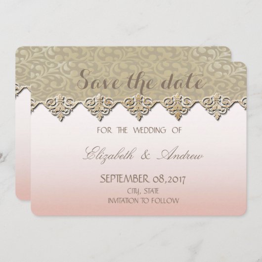 Elegant Chic Damask Hochzeit Save the Date (Vorne/Hinten)
