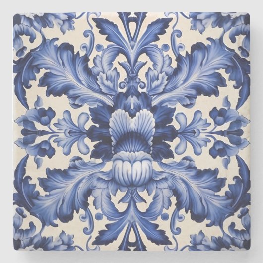 Elegant Chic Delsoftware Blue Blume Steinuntersetzer (Vorderseite)