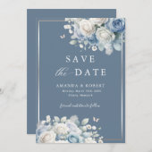Elegant Chic Dusty Blue Boho Floral Save the Date (Vorne/Hinten)