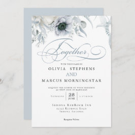 Elegant Chic Dusty Blue Floral Einladung