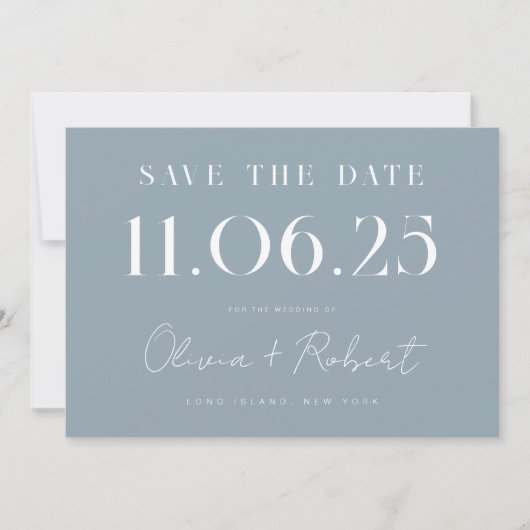 Elegant Chic Dusty Blue Wedding Date Save the Date (Vorderseite)