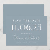 Elegant Chic Dusty Blue Wedding Date Save the Date (Vorne/Hinten)