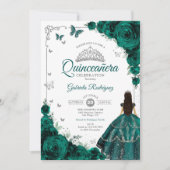 Elegant Chic Emerald Green Floral Quinceanera Einladung (Vorderseite)