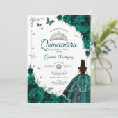 Elegant Chic Emerald Green Floral Quinceanera Einladung (Stehend Vorderseite)