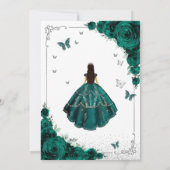 Elegant Chic Emerald Green Floral Quinceanera Einladung (Rückseite)