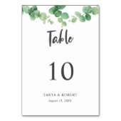 Elegant Chic Eukalyptus Sage Grünes Hochzeitblatt Tischnummer (Vorderseite)