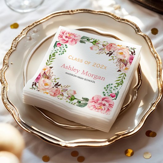 Elegant Chic Floral Decor Class of 2023 Abschluss Serviette