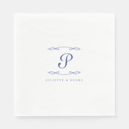 Elegant Chic French Blue Initial Wedding Serviette (Vorderseite)