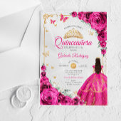 Elegant Chic Fuchsia Pink Roses Gold Quinceanera  Acryleinladungen