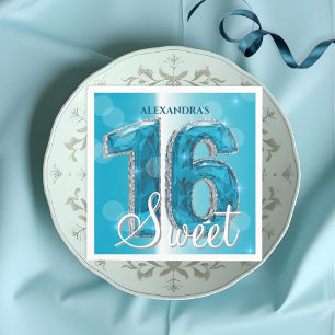 Elegant Chic Glam Blue Sapphire Gemstone Sweet 16 Serviette