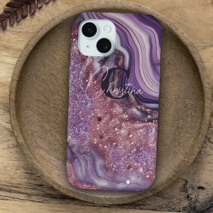 Elegant Chic Glam Lila Glitzer Agate Marble Case-Mate iPhone Hülle