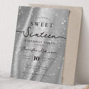 Elegant Chic Glitter Sweet 16 Geburtstag Silber Einladung