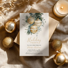 Elegant Chic Gold Baubles Greenery Christmas Party Einladung