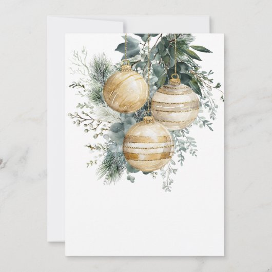 Elegant Chic Gold Baubles Greenery Christmas Party Einladung (Rückseite)