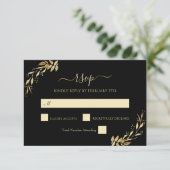 Elegant Chic Gold Black Eucalyptus Foliage RSVP Karte (Stehend Vorderseite)