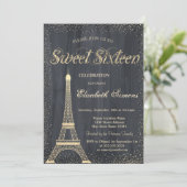 Elegant Chic Gold Eiffel Tower Confetti Sweet 16 Einladung (Stehend Vorderseite)
