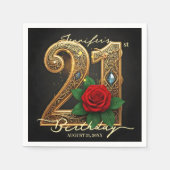 Elegant Chic Gold Filigree Red Rose 21st Birthday Serviette (Vorderseite)