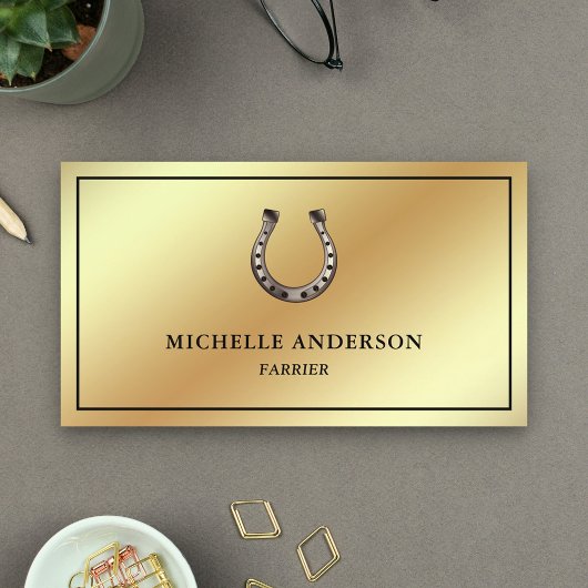 Elegant Chic Gold Foil Horseshoe Farrier Visitenkarte