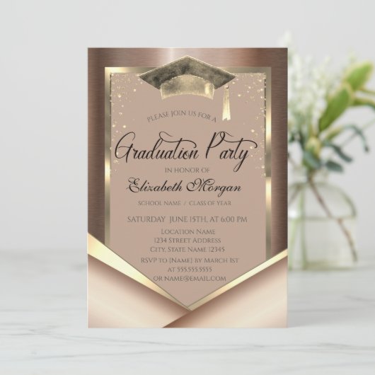 Elegant Chic Gold Frame Diamonds Graduation Einladung (Stehend Vorderseite)