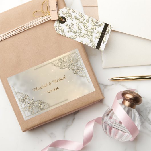 Elegant Chic Gold Frame Thank You Rechteckiger Aufkleber (Schenken)