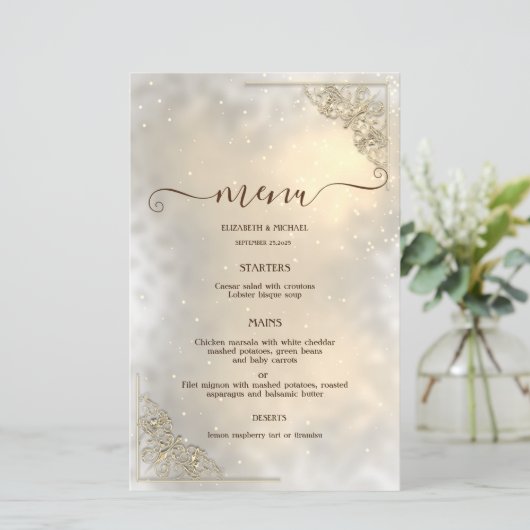 Elegant Chic Gold Frame Wedding Menu Card (Stehend Vorderseite)