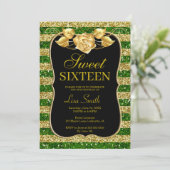 Elegant Chic Gold Green Glitzer Rose Sweet 16 Einladung (Stehend Vorderseite)