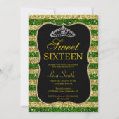 Elegant Chic Gold Green Glitzer Tiara Sweet 16 Einladung (Vorderseite)