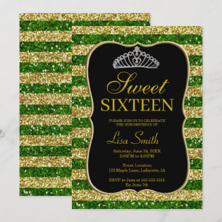 Elegant Chic Gold Green Glitzer Tiara Sweet 16 Einladung