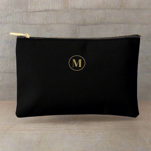 Elegant Chic Gold Initial & Black Minimalistisch Zubehörtasche