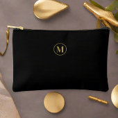 Elegant Chic Gold Initial & Black Minimalistisch Zubehörtasche