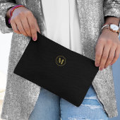 Elegant Chic Gold Initial & Black Minimalistisch Zubehörtasche