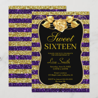 Elegant Chic Gold Lila Glitzer Rose Sweet 16 Einladung
