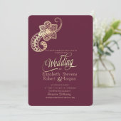 Elegant Chic Gold Paisley Burgundy Wedding Einladung (Stehend Vorderseite)