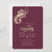 Elegant Chic Gold Paisley Burgundy Wedding Einladung (Vorderseite)