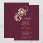 Elegant Chic Gold Paisley Script Wedding Einladung (Vorne/Hinten)