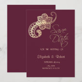 Elegant Chic Gold Paisley Stars Rett Save The Date (Vorne/Hinten)