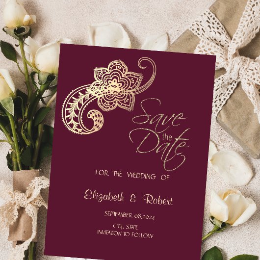 Elegant Chic Gold Paisley Stars Rett Save The Date