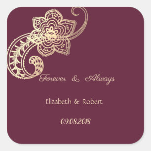 Elegant Chic Gold Paisley Wedding Quadratischer Aufkleber