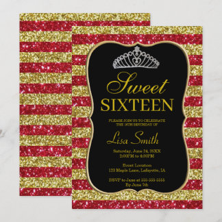 Elegant Chic Gold Red Glitzer Tiara Sweet 16 Einladung