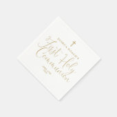 Elegant Chic Gold Script Erste Heilige Kommune Serviette (Ecke)