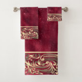 Elegant Chic Gold Swirls Sparkle Red Badhandtuch Set (Insitu)