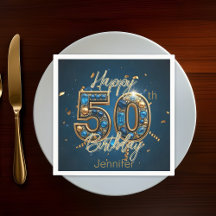 Elegant Chic Gold und Blue Gemstone 50. Geburtstag