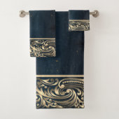 Elegant Chic Gold Wirbel Dark Blue Badhandtuch Set (Insitu)