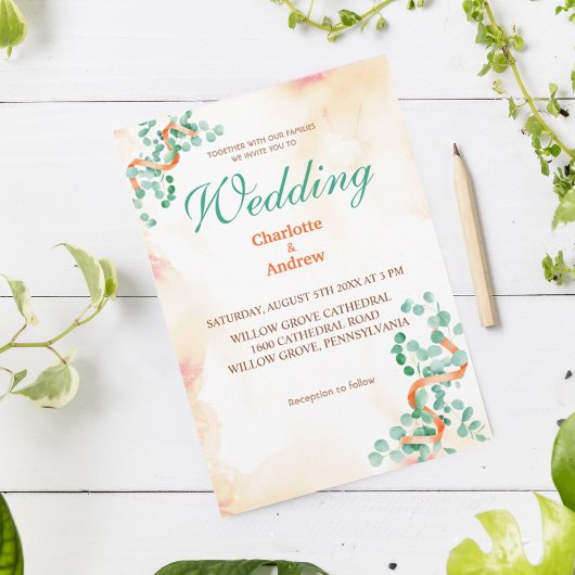 Elegant Chic green Eucalyptus Wedding Einladung