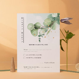Elegant Chic Green Eucalyptus Wedding Gold Akzente RSVP Karte